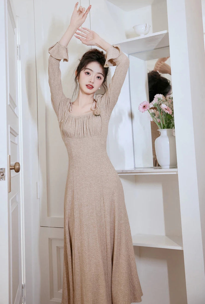 long sleeve warm dress winter with long flared sleeves Size:Small 2-6 Men's Color Combinations for our embroidered wool long category_midi dress
