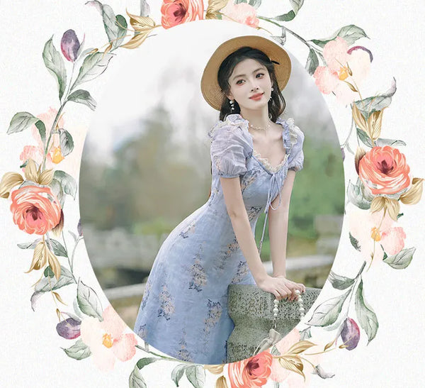 Blue floral Romantic Fairy Dress Fairycore Dress Fairy Dresses