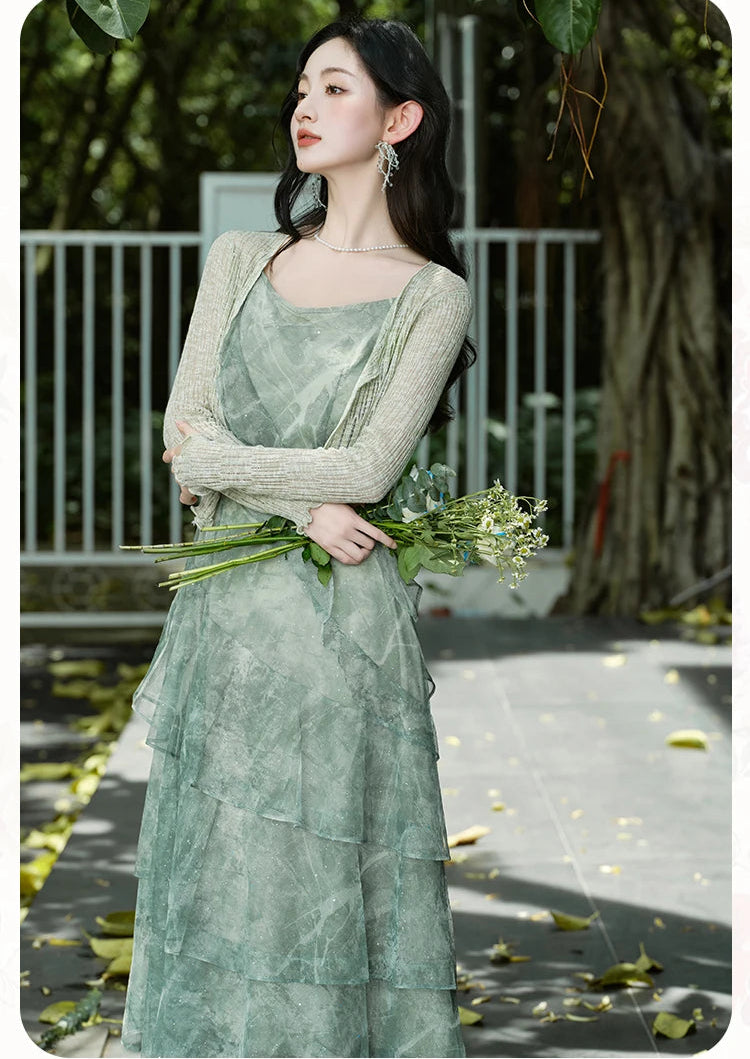 Cedar Wings Fairycore Style Ethereal Green Fairy Dress