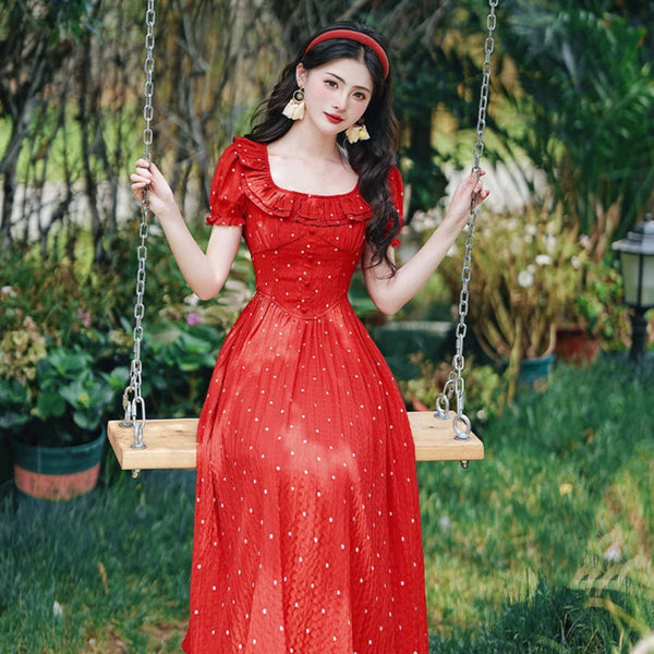 Lovers Rose Red Cottagecore Dress