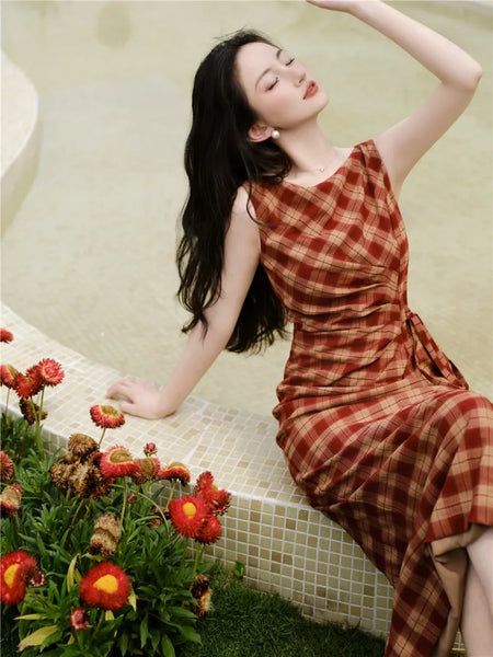 Pepper Heart Plaid Vintage-Style Cottagecore Dress