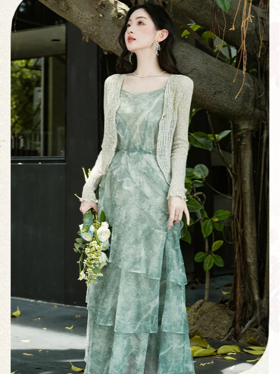 Cedar Wings Fairycore Style Ethereal Green Fairy Dress