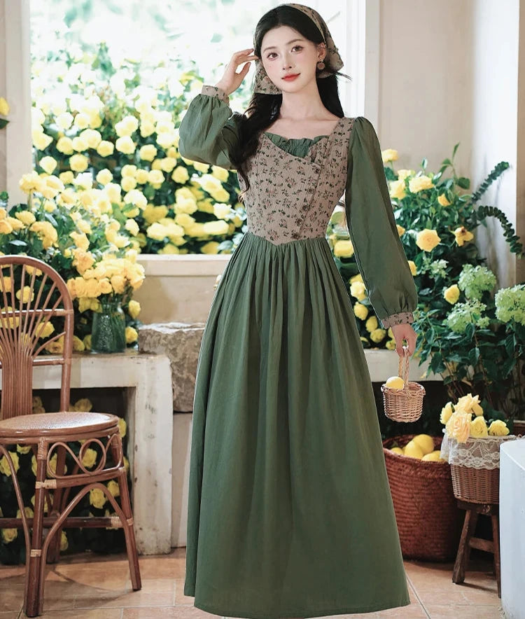 Sunflower Garden Cottagecore Dress with Headscarf