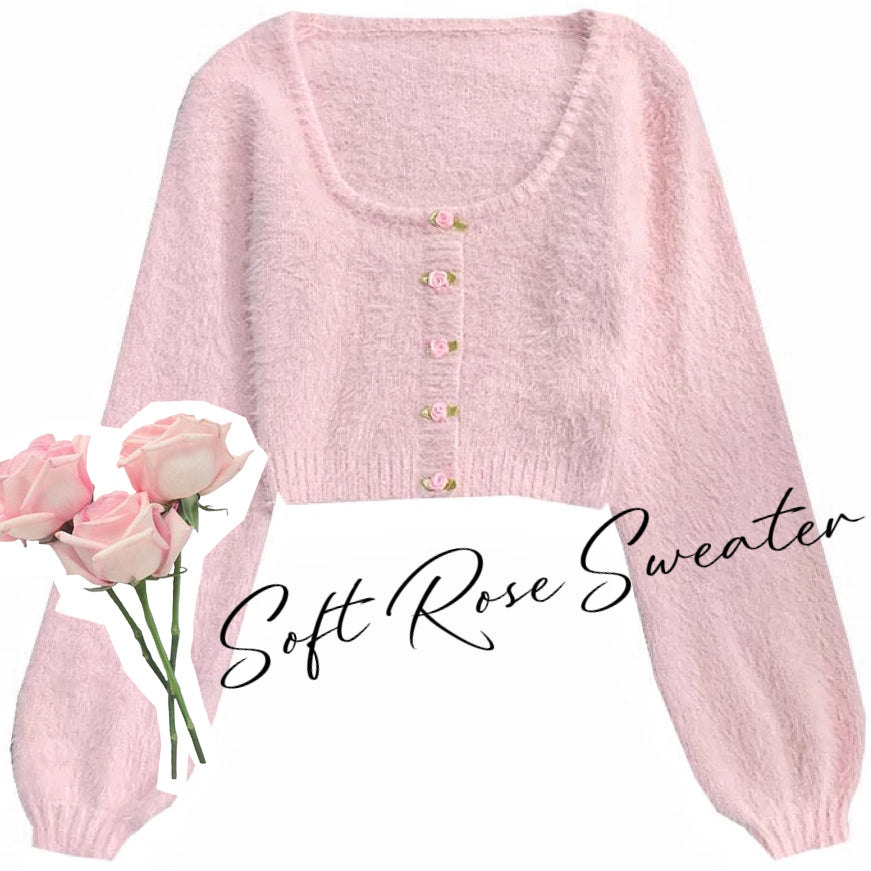 SOFT PINK SWEATER W/WHITE DAISIES