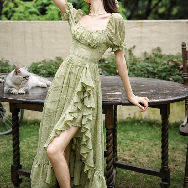 Green Fairy Dress Romantic Royalcore Dress Ruffle Princescore Dress