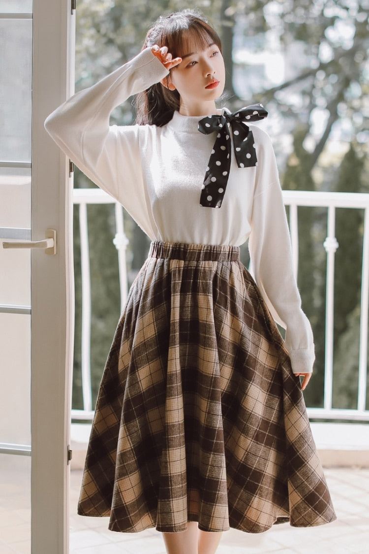 Dark Academia Wool Plaid Skirt 