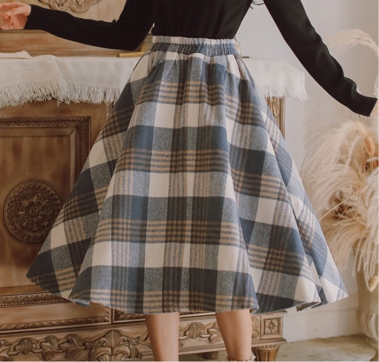 Dark Academia Plaid Wool Skirt Cottagecore Fashion