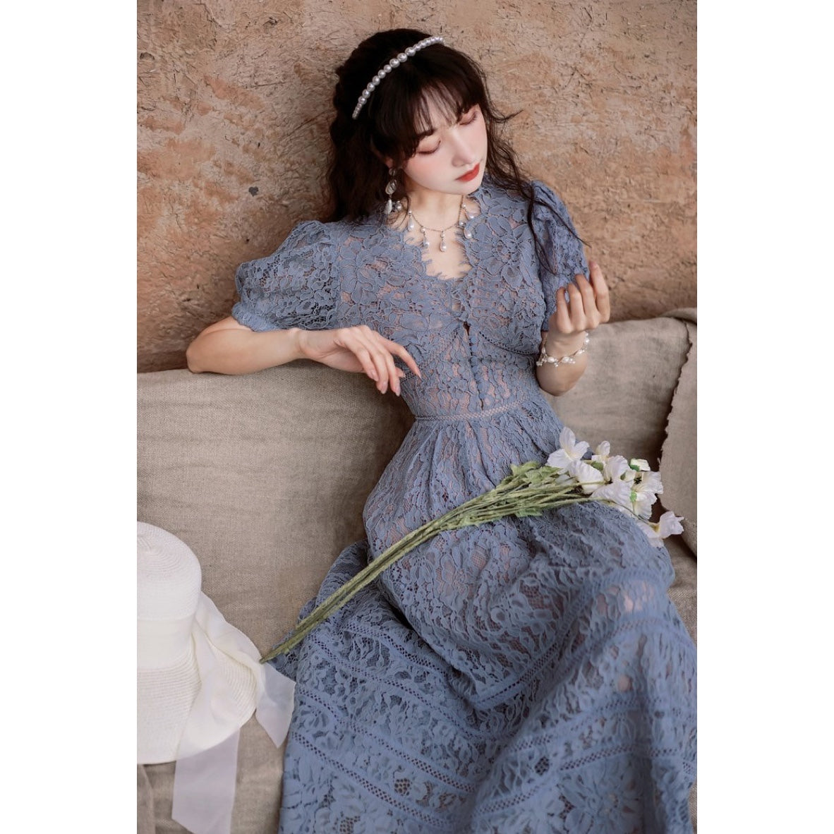 Evening Moon Blue Lace Romantic Princess Fairy Dress 