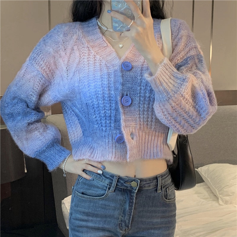 Pastel Rainbow Cropped Sweater Cardigan - Deer Doll