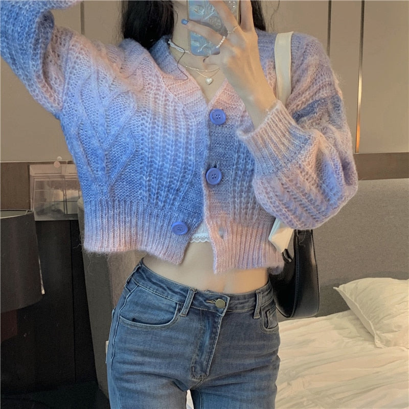 Pastel Rainbow Cropped Sweater Cardigan - Deer Doll