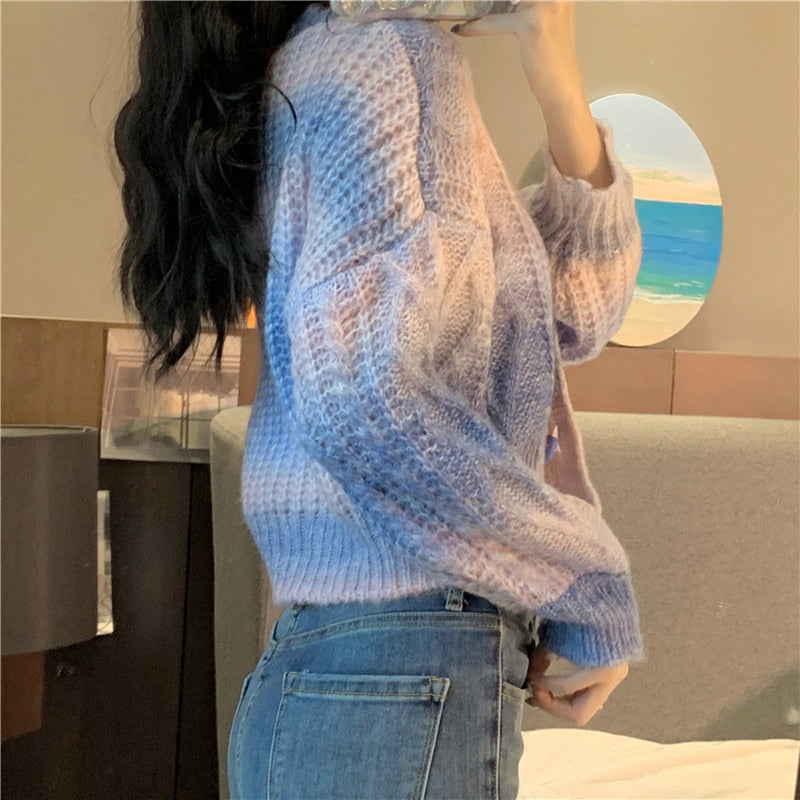Pastel Rainbow Cropped Sweater Cardigan - Deer Doll