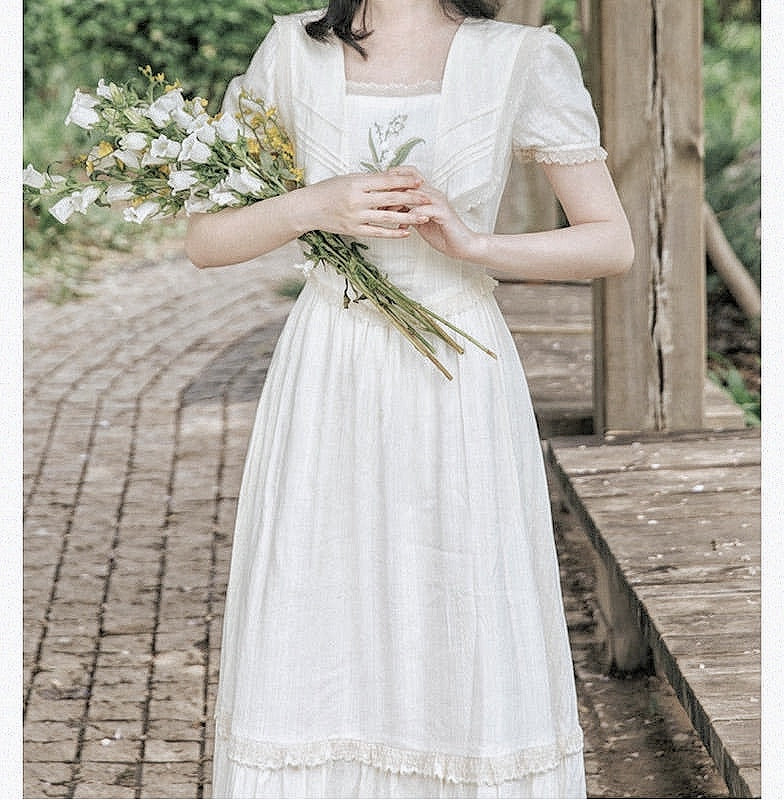 Lilly of The Valley Embroidered CottagecoreDress 