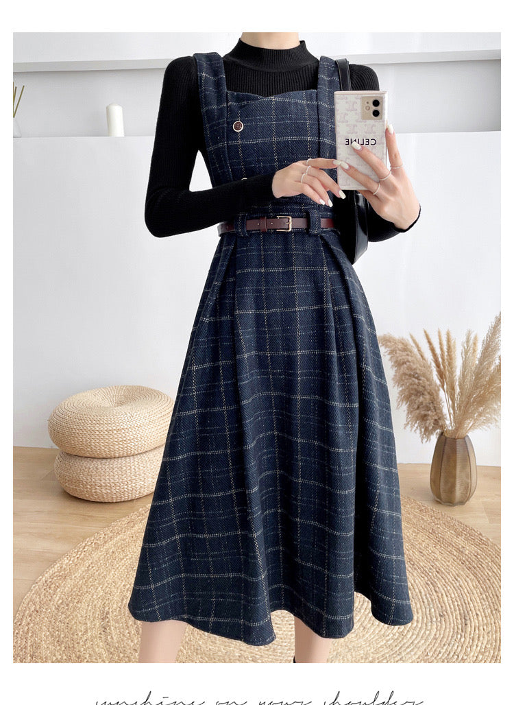 Petya Dark Academia Wool Pinafore Dress