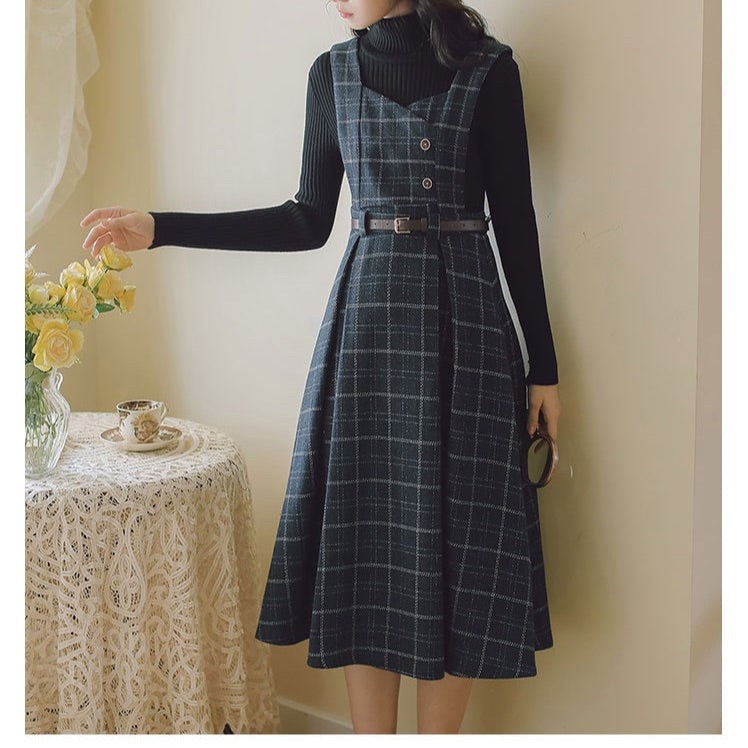 Petya Dark Academia Wool Pinafore Dress