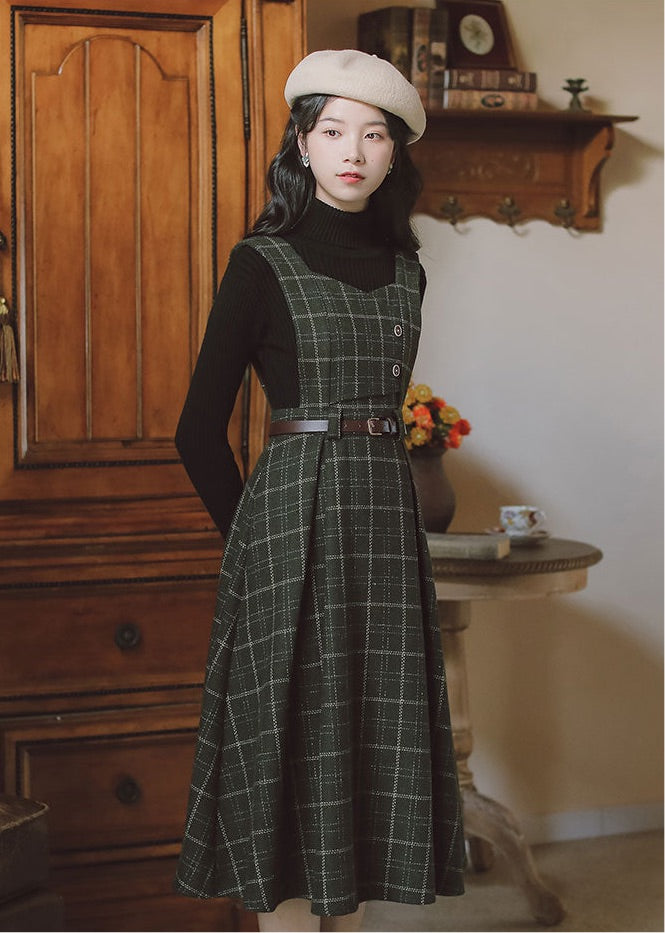 Petya Dark Academia Wool Pinafore Dress
