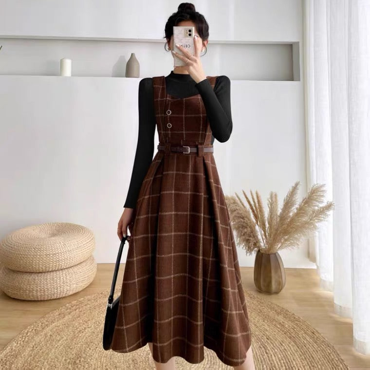 Petya Dark Academia Wool Pinafore Dress