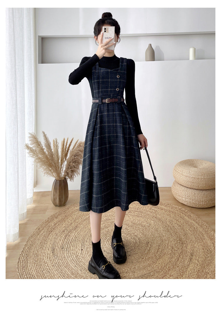 Petya Dark Academia Wool Pinafore Dress