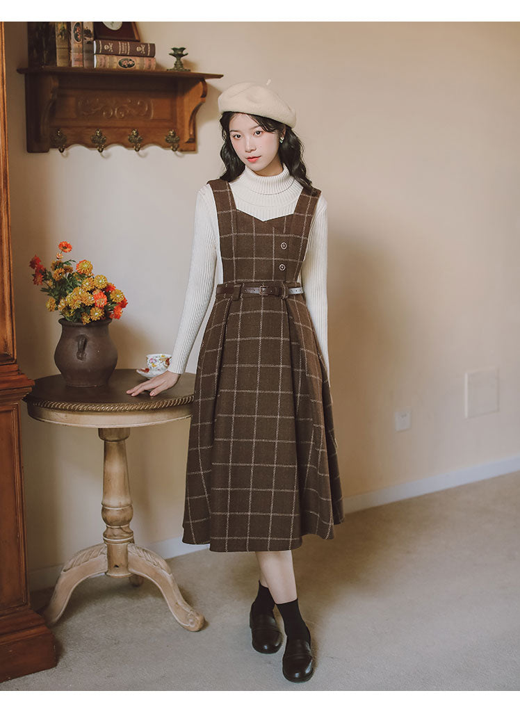 Petya Dark Academia Wool Pinafore Dress