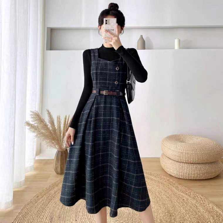 Petya Dark Academia Wool Pinafore Dress
