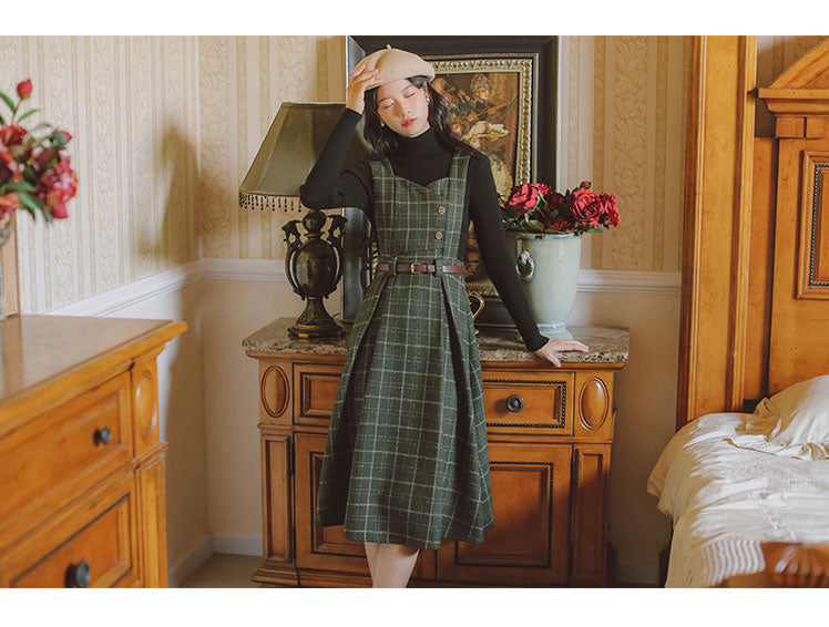 Petya Dark Academia Wool Pinafore Dress