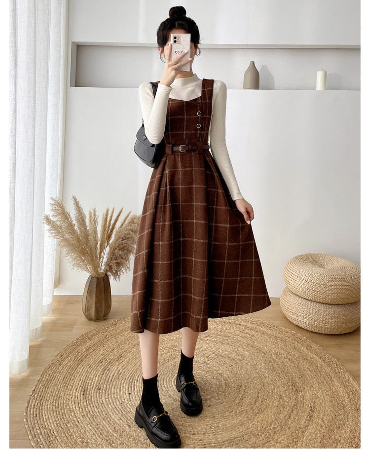 Petya Dark Academia Wool Pinafore Dress
