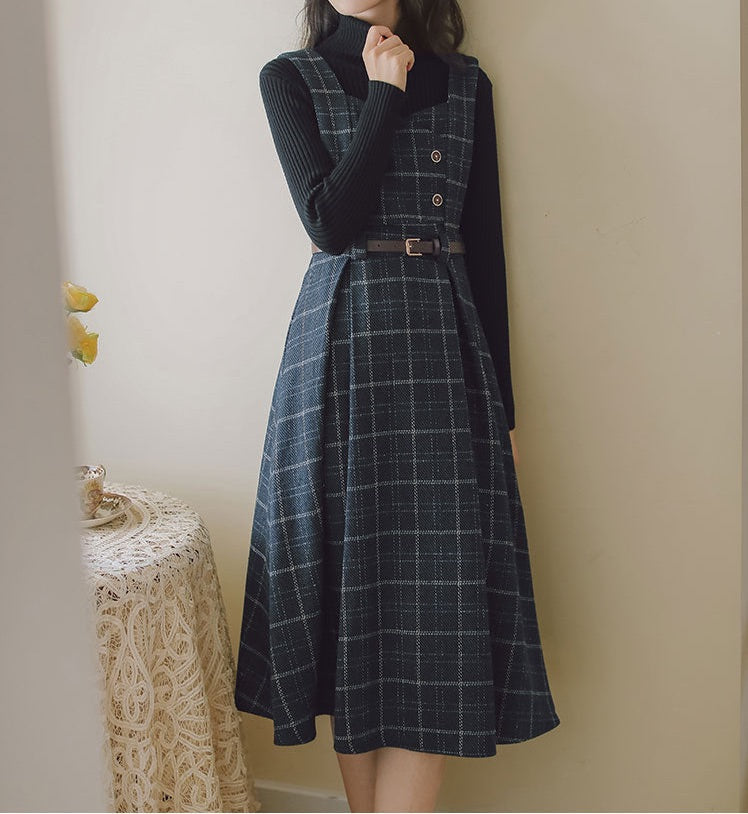 Petya Dark Academia Wool Pinafore Dress