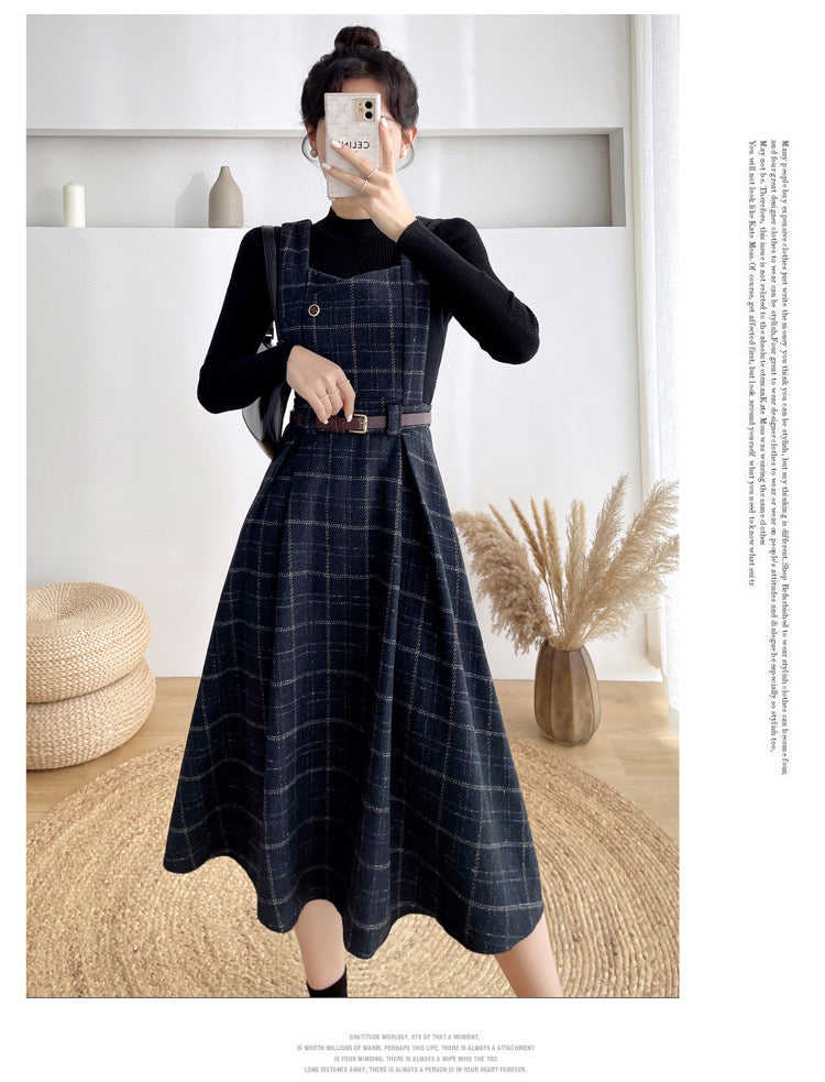 Petya Dark Academia Wool Pinafore Dress