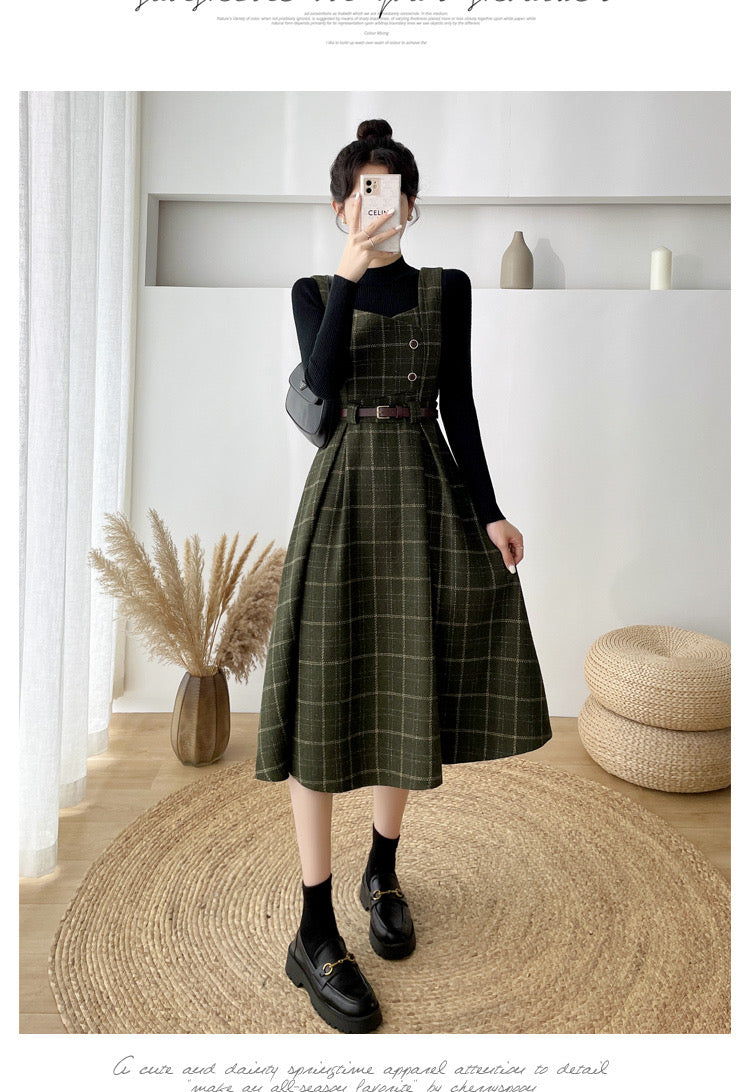 Petya Dark Academia Wool Pinafore Dress
