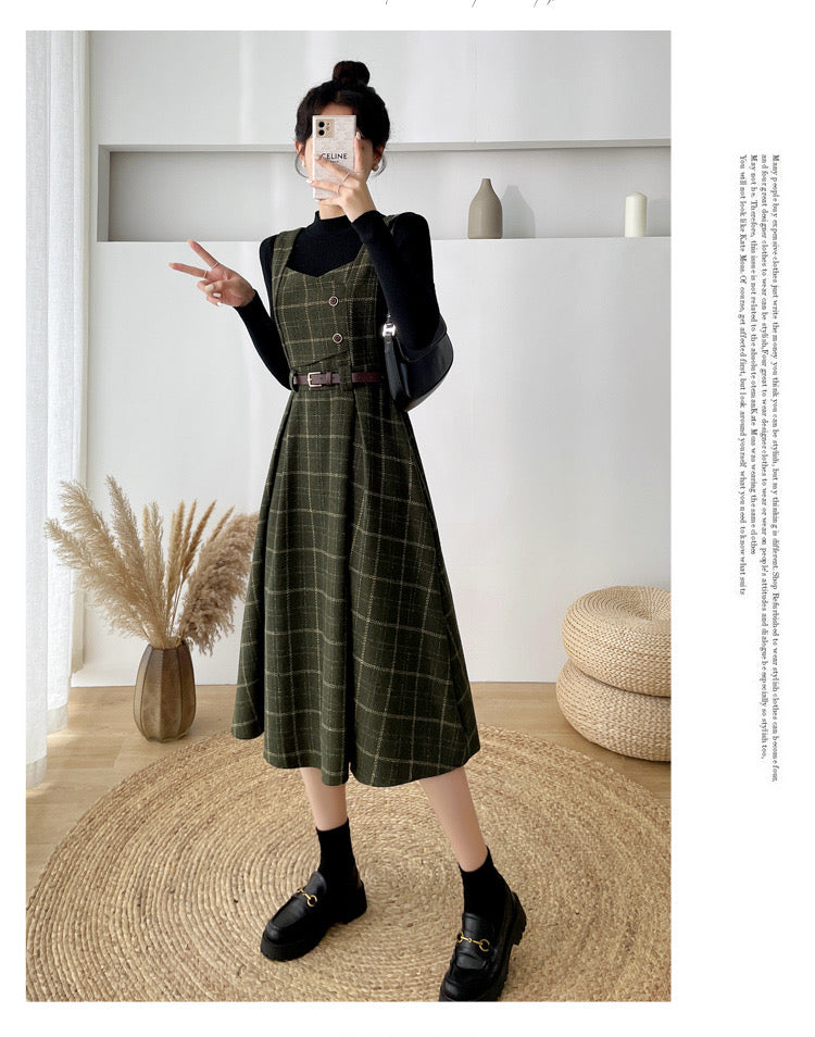 Petya Dark Academia Wool Pinafore Dress