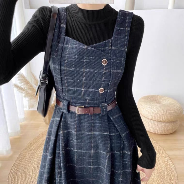 Petya Dark Academia Wool Pinafore Dress