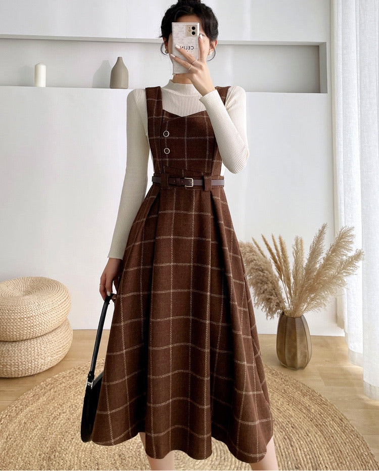 Petya Dark Academia Wool Pinafore Dress