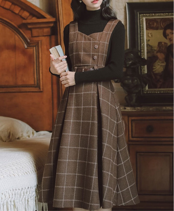 Petya Dark Academia Wool Pinafore Dress