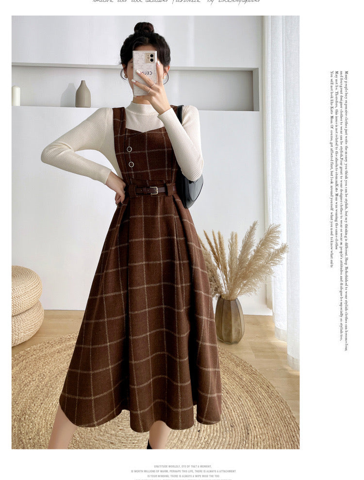 Petya Dark Academia Wool Pinafore Dress