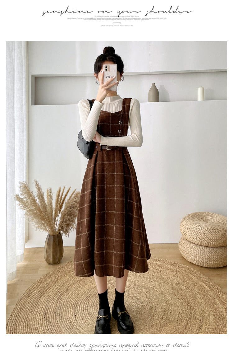 Petya Dark Academia Wool Pinafore Dress