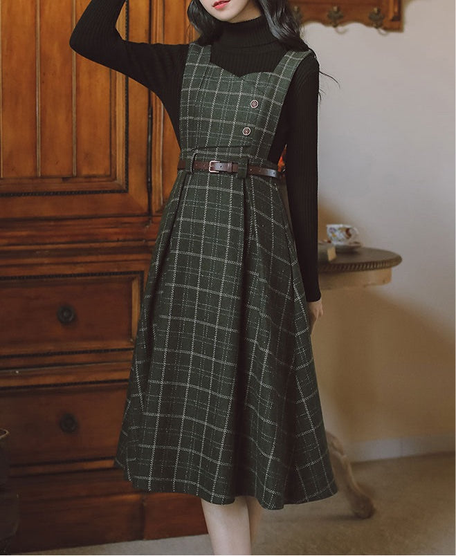Petya Dark Academia Wool Pinafore Dress