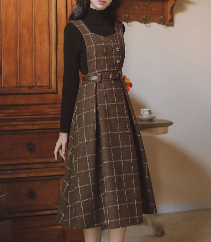 Petya Dark Academia Wool Pinafore Dress