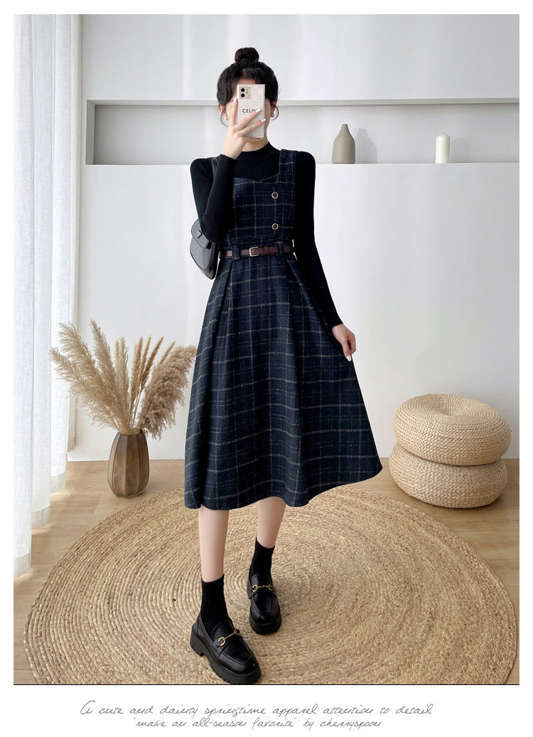 Petya Dark Academia Wool Pinafore Dress