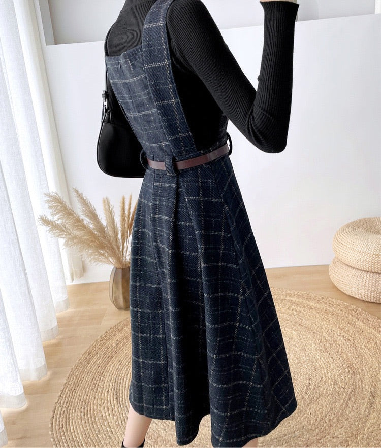 Petya Dark Academia Wool Pinafore Dress