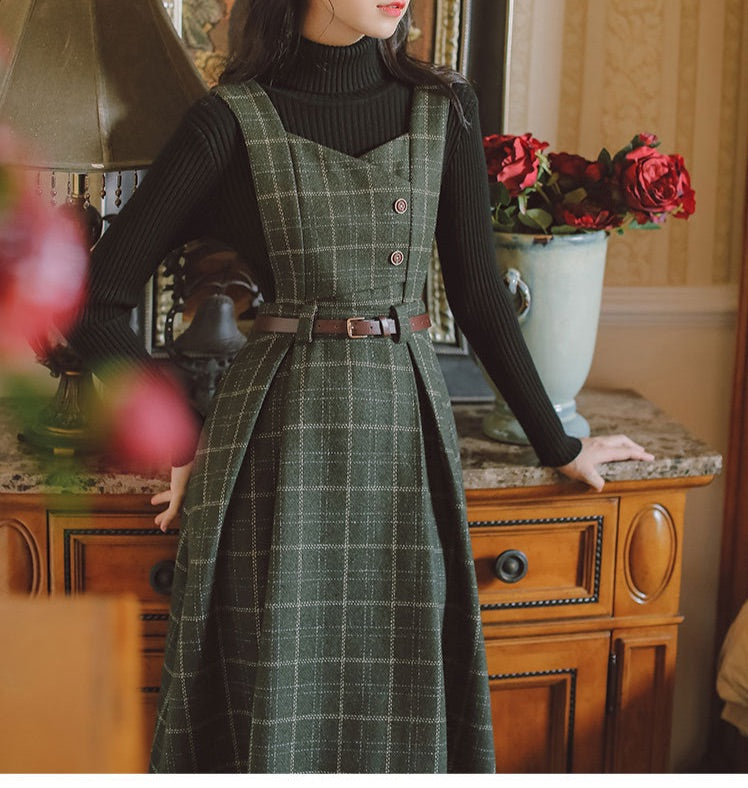 Petya Dark Academia Wool Pinafore Dress