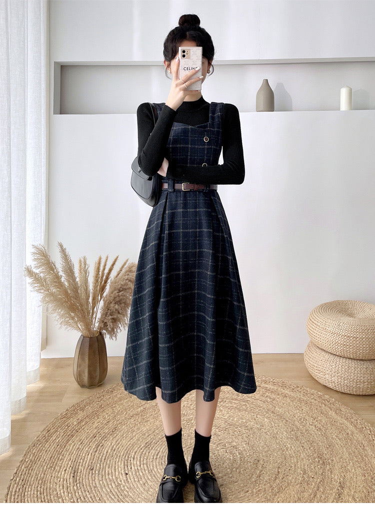 Petya Dark Academia Wool Pinafore Dress