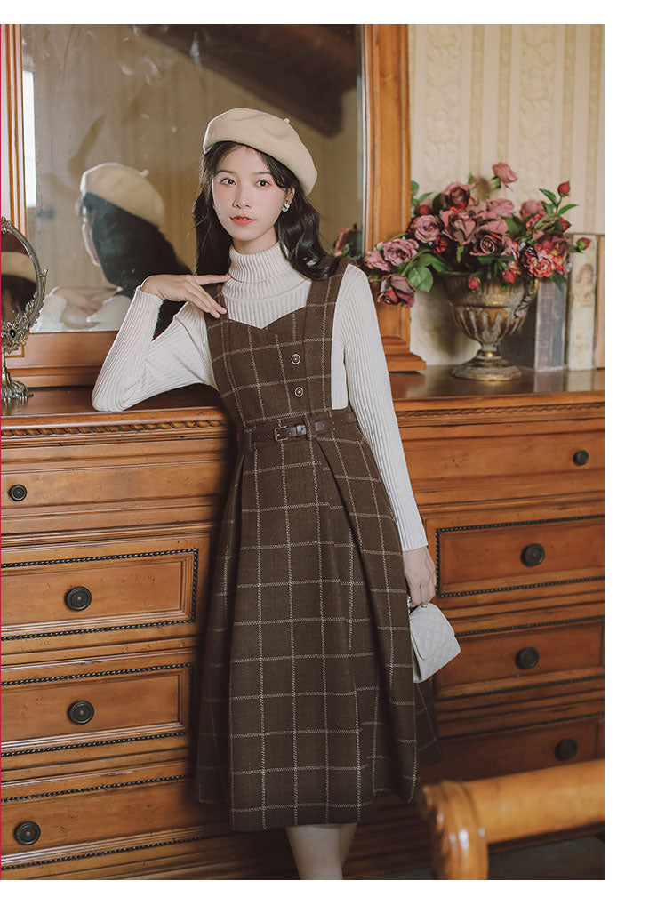 Petya Dark Academia Wool Pinafore Dress