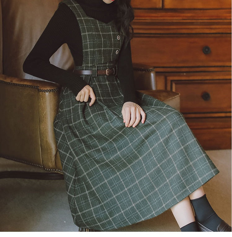 Petya Dark Academia Wool Pinafore Dress
