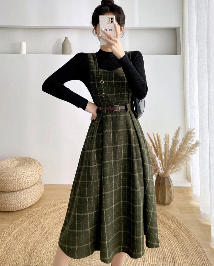 Petya Dark Academia Wool Pinafore Dress