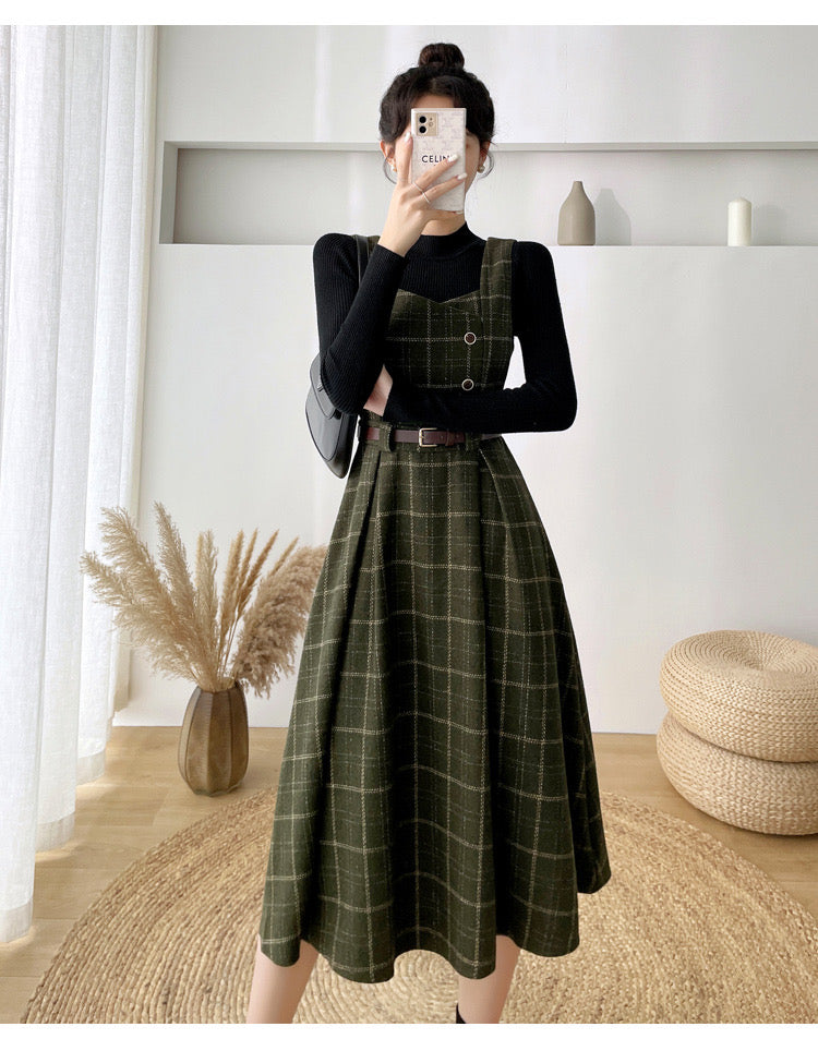 Petya Dark Academia Wool Pinafore Dress