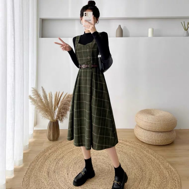 Petya Dark Academia Wool Pinafore Dress