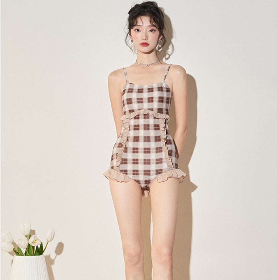 2-Piece Plaid Dark Cottagecore Swimsuit