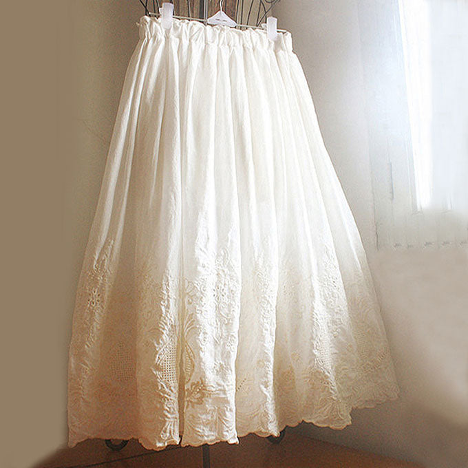 White Cotton Broderie Anglaise Embroidered Cottagecore Skirt