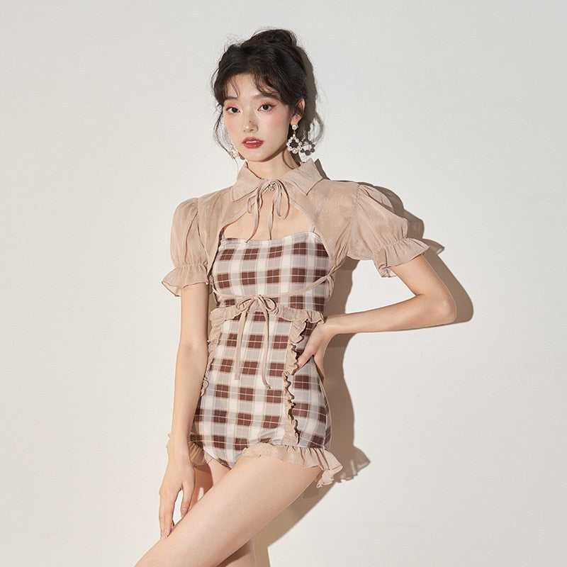 2-Piece Plaid Dark Cottagecore Swimsuit