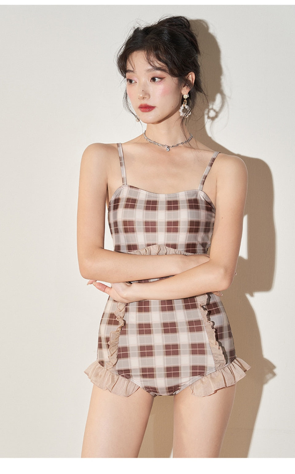 2-Piece Plaid Dark Cottagecore Swimsuit