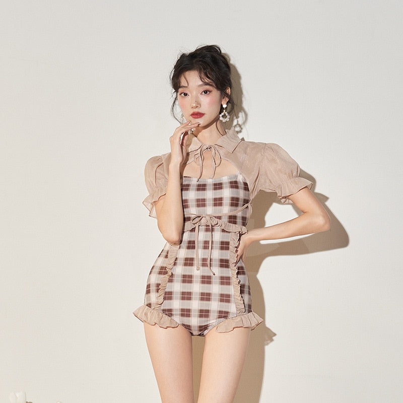 2-Piece Plaid Dark Cottagecore Swimsuit